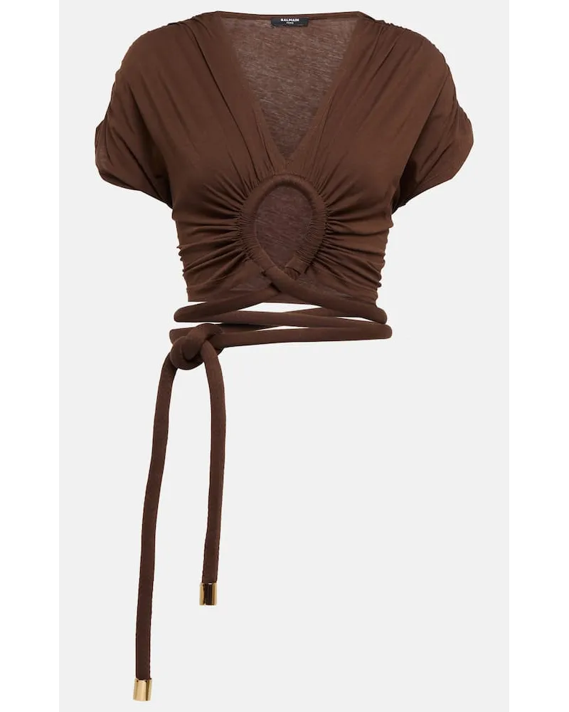 Balmain Top aus Jersey Braun