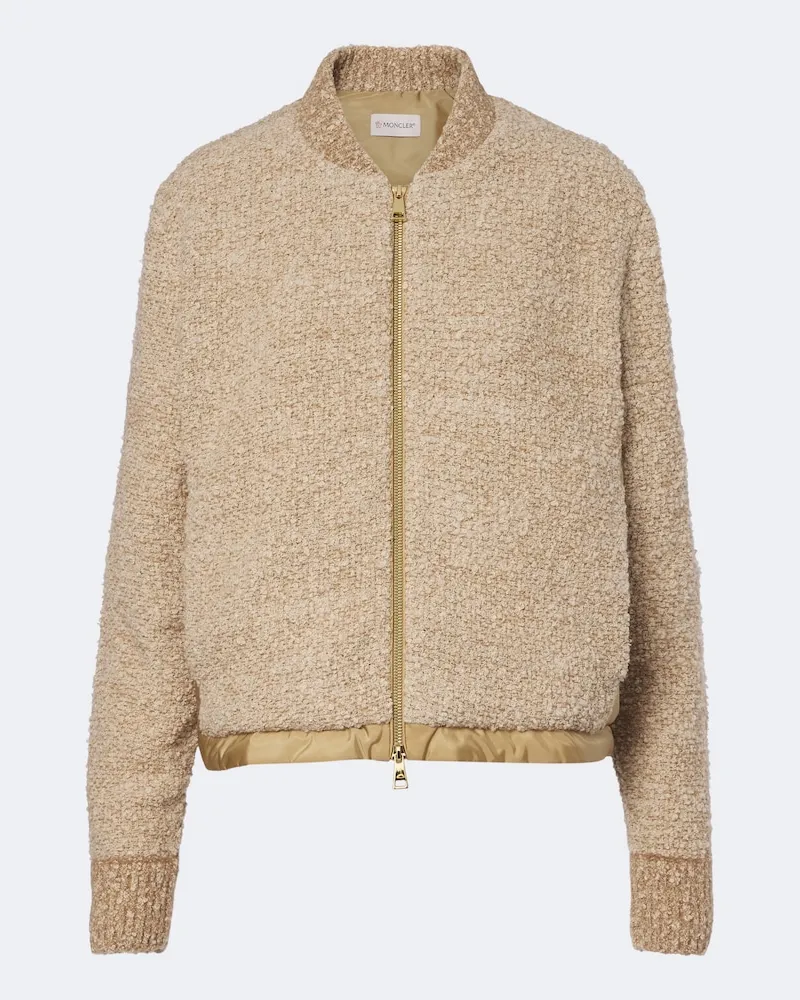 Moncler Wattierter Cardigan aus einem Baumwollgemisch Beige