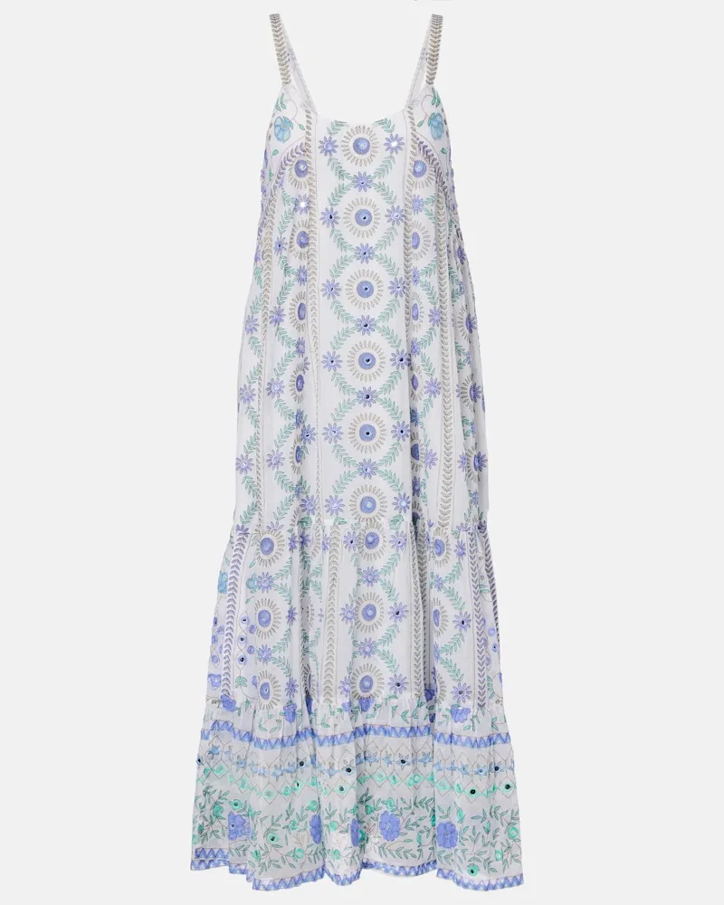 Juliet Dunn Verziertes Midikleid aus Baumwolle Weiß