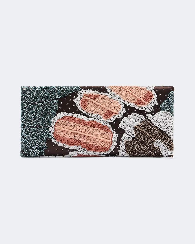 STAUD Clutch Muse Small aus Satin mit Zierperlen Multicolor