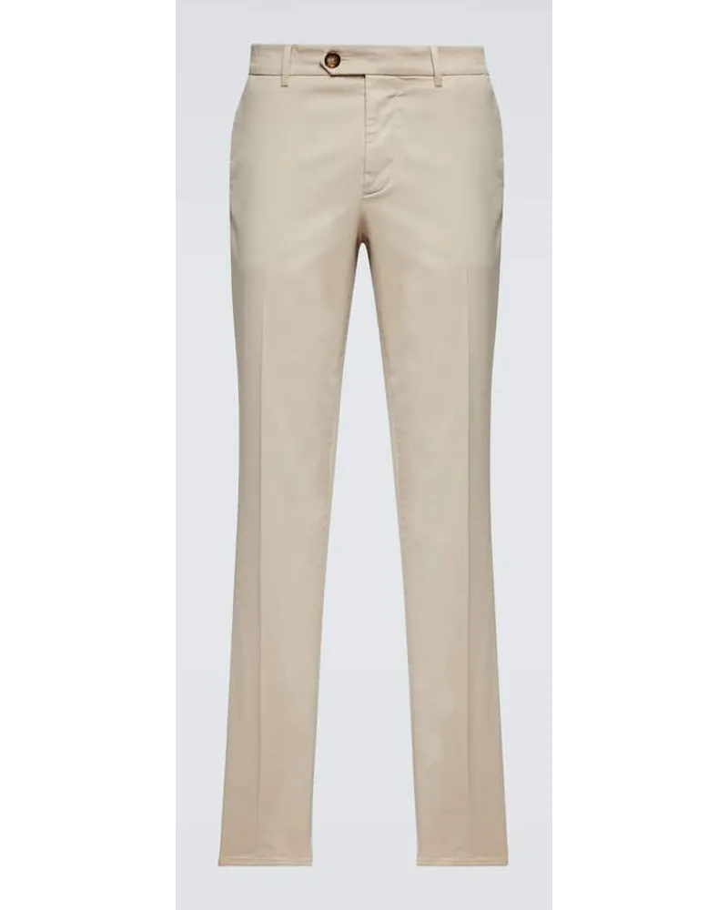 Brunello Cucinelli Schmale Hose aus einem Baumwollgemisch Beige