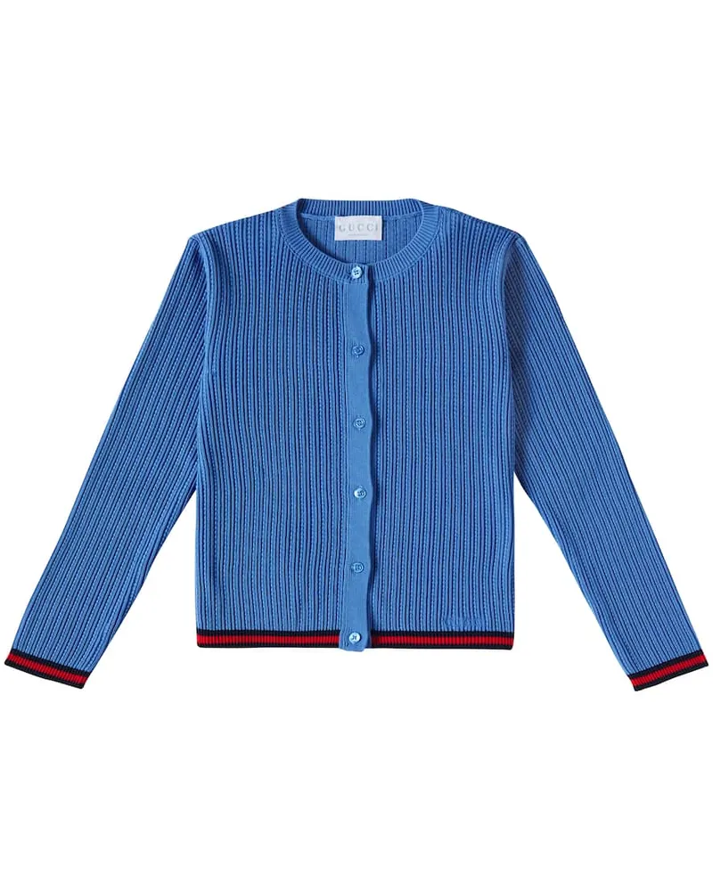 Gucci Cardigan Web Stripe aus Strick Blau