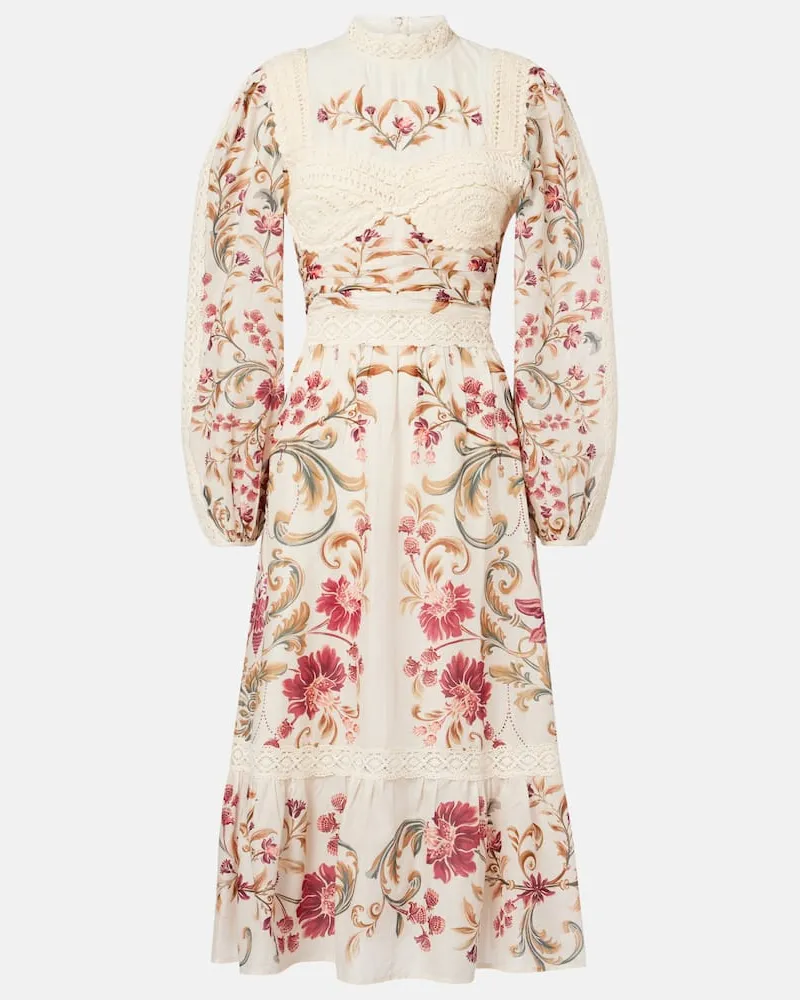 FARM Rio Midikleid aus Baumwolle mit Häkelstrick Multicolor