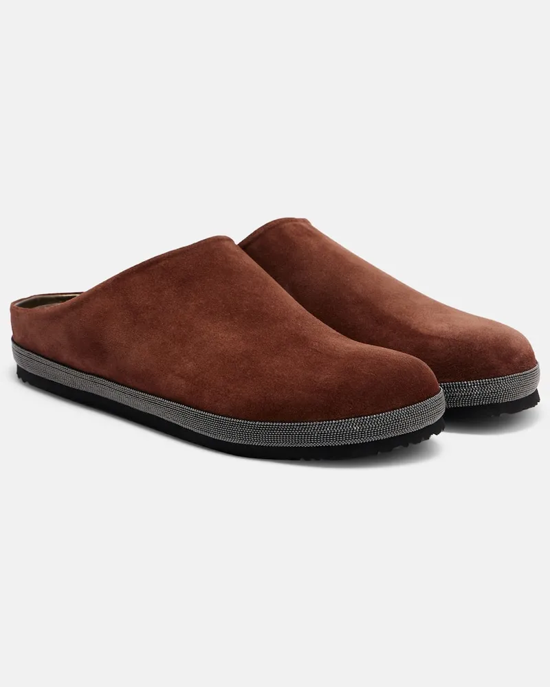 Brunello Cucinelli Slippers Monili aus Veloursleder Burgund