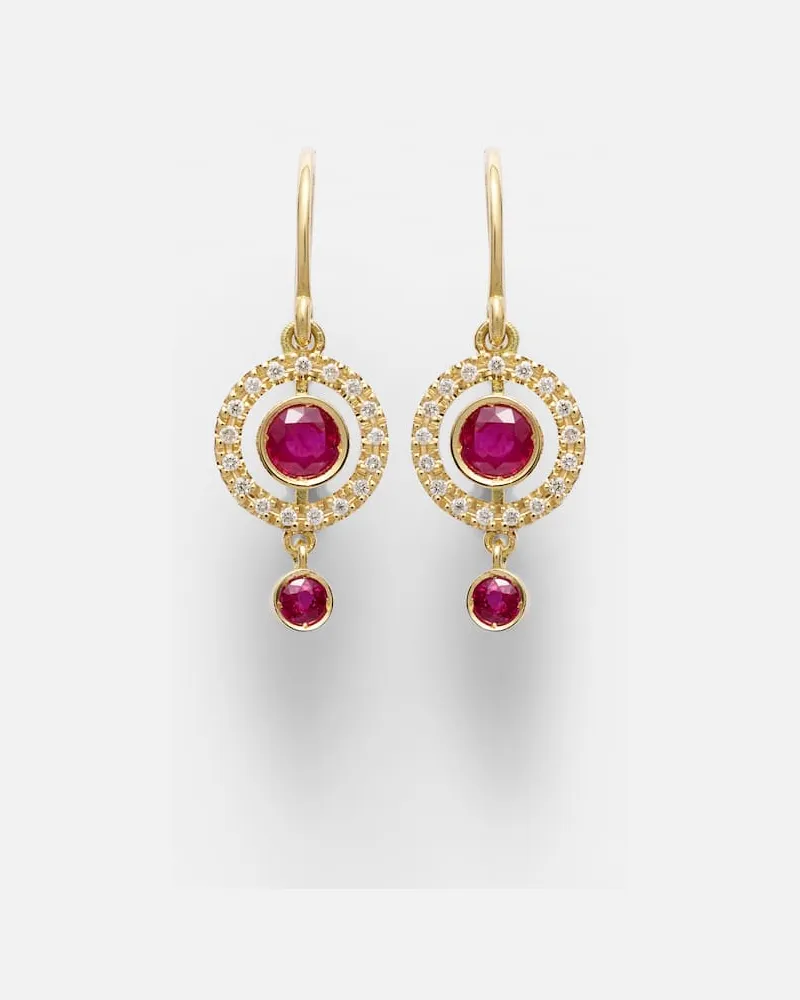 Ileana Makri Ohrringe Orbit aus 18kt Gelbgold mit Diamanten und Rubinen Gold