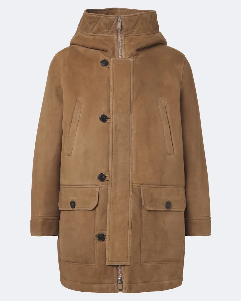 Yves Salomon Parka aus Veloursleder mit Shearling Beige
