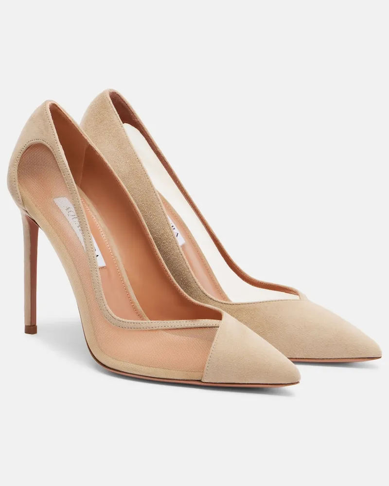 Aquazzura Pumps Studio 105 aus Mesh und Veloursleder Beige