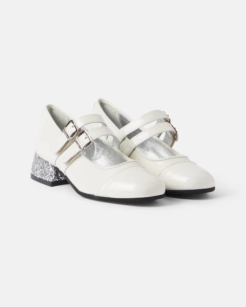 Monnalisa Mary-Jane-Ballerinas aus Lackleder mit Glitter Weiß