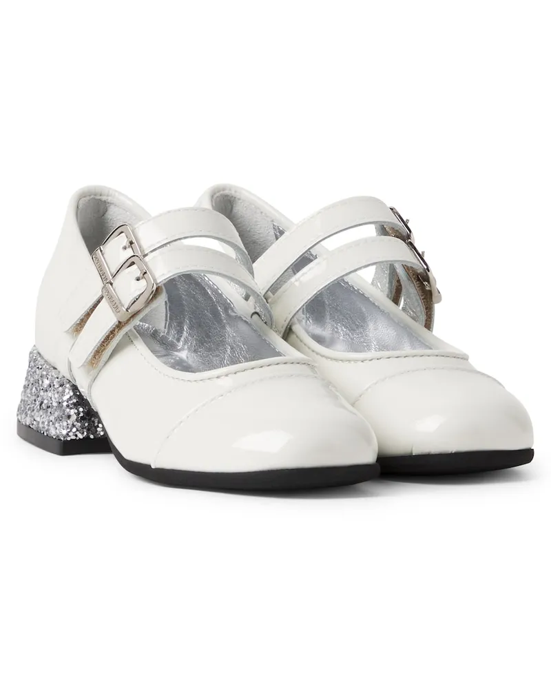 Monnalisa Mary-Jane-Ballerinas aus Lackleder mit Glitter Weiß