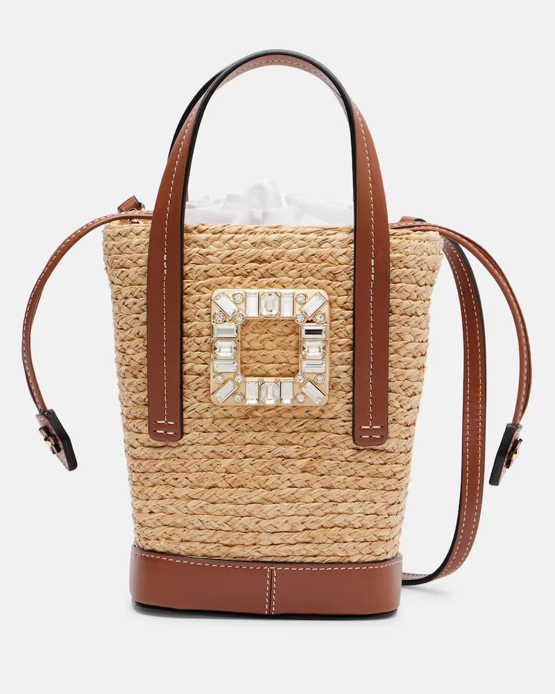 Roger Vivier Bucket Bag RV Skate Mini aus Raffiabast Nude