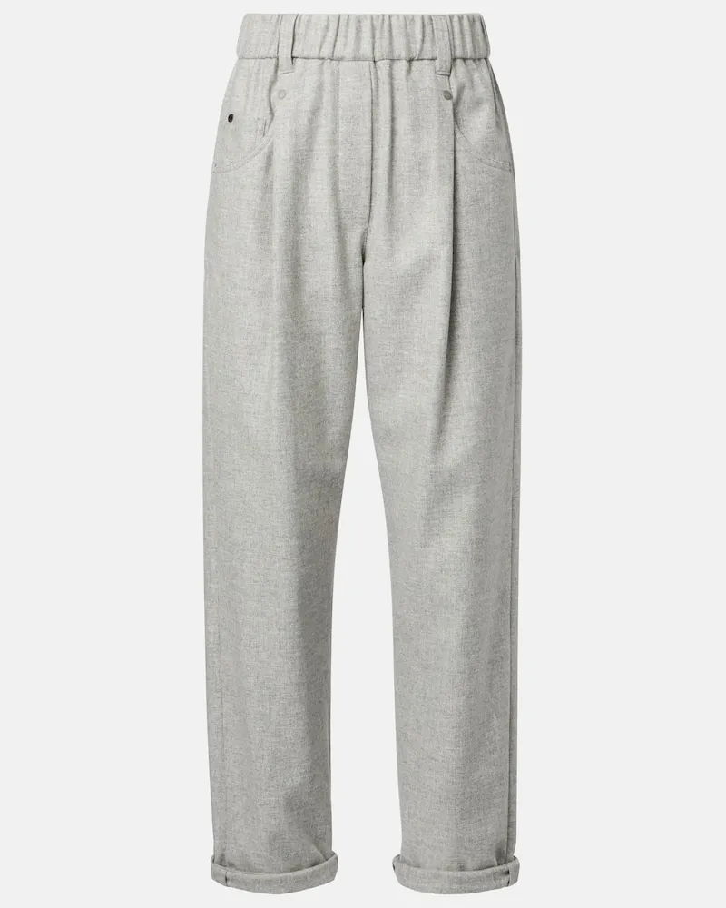 Brunello Cucinelli Gerade Hose aus Wolle und Kaschmir Grau