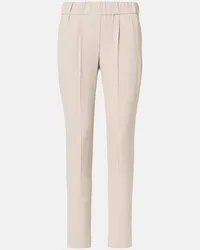 Brunello Cucinelli Schmale Cropped-Hose aus Crepe Beige