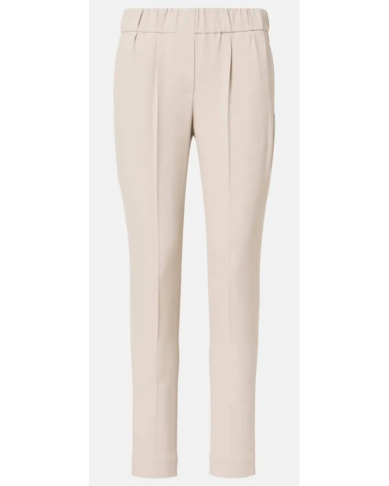 Brunello Cucinelli Schmale Cropped-Hose aus Crepe Beige