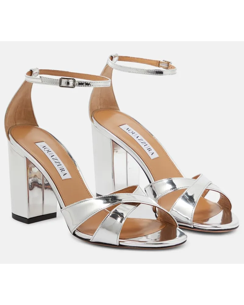 Aquazzura Sandalen Divine 85 aus Metallic-Leder Silber