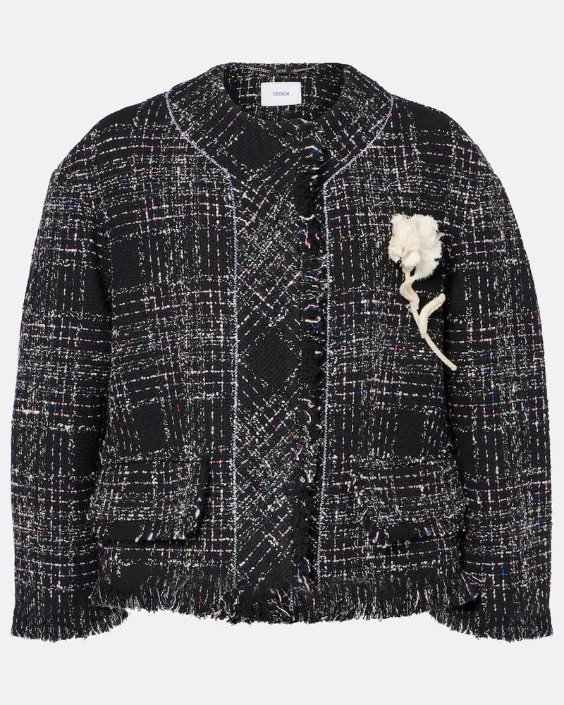 Erdem Cropped-Jacke aus Tweed Schwarz