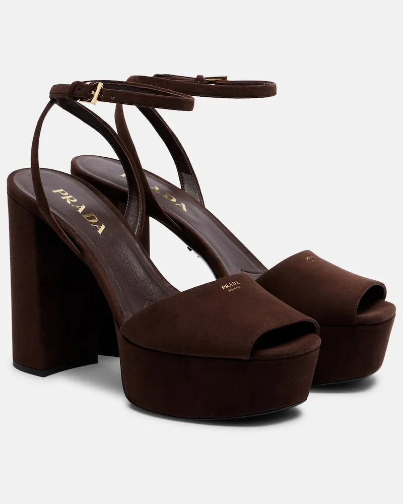 Prada Plateausandalen 115 aus Veloursleder Braun