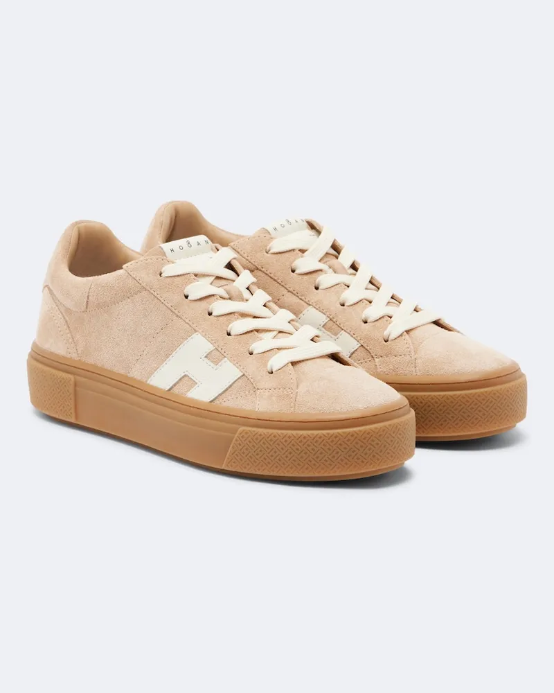 Hogan Plateau-Sneakers Crosswind aus Veloursleder Beige