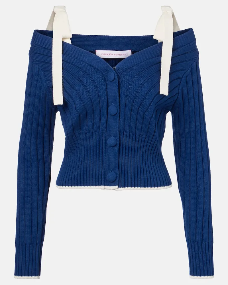 Carolina Herrera New York Cardigan aus Baumwolle und Wolle Blau