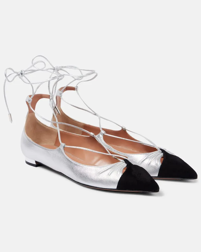 Aquazzura Ballerinas Gabi aus Metallic-Leder Silber