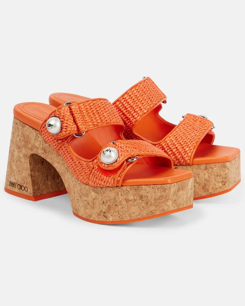 Jimmy Choo Plateausandalen Fayence 95 aus Raffiabast Orange