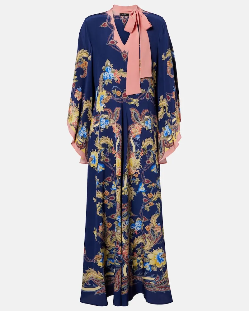 Etro Maxikleid aus Seide mit Paisley-Muster Blau