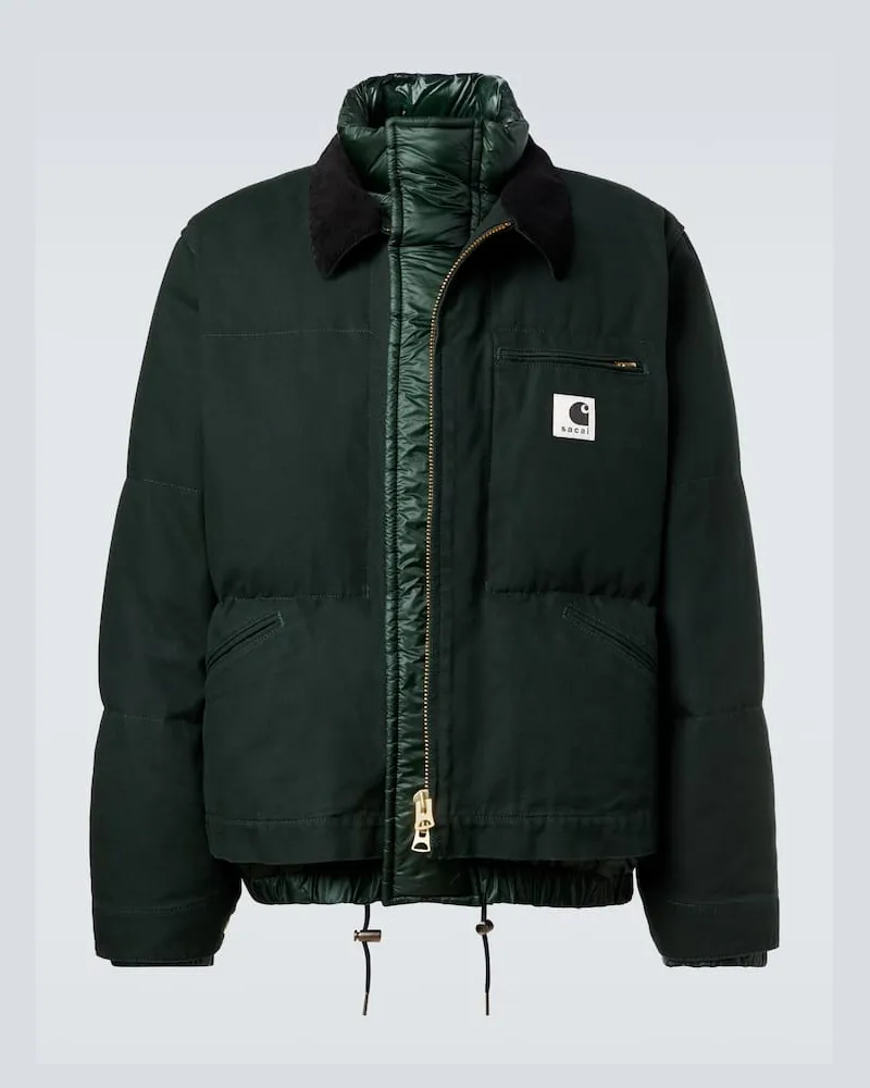 Sacai X Carhartt Daunenjacke aus Baumwoll-Canvas Grün