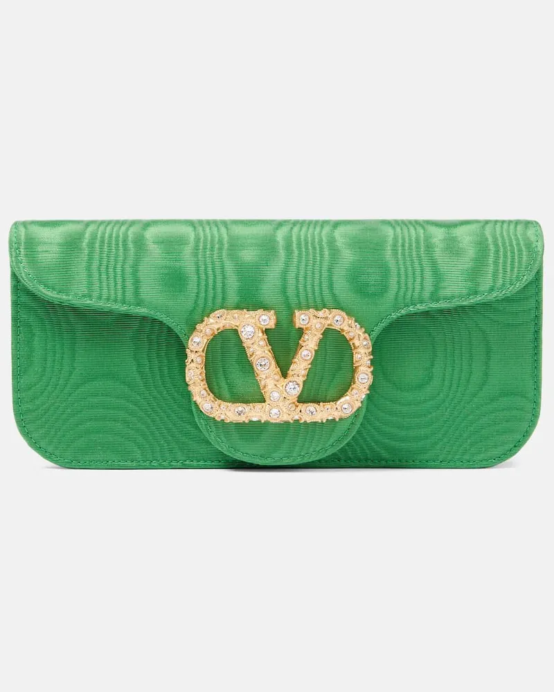 Valentino Garavani Clutch Locò Mini aus Moiré mit Kristallen Grün
