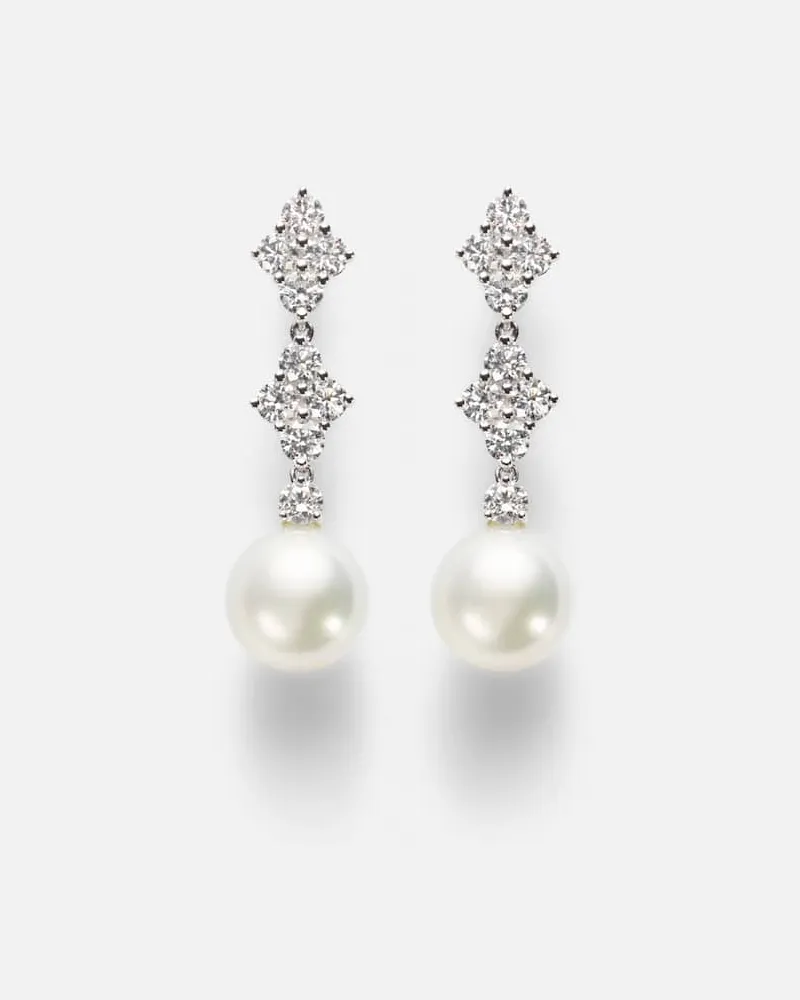 Mikimoto Ohrringe aus 18kt Weißgold mit Diamanten und Südseeperlen Silber