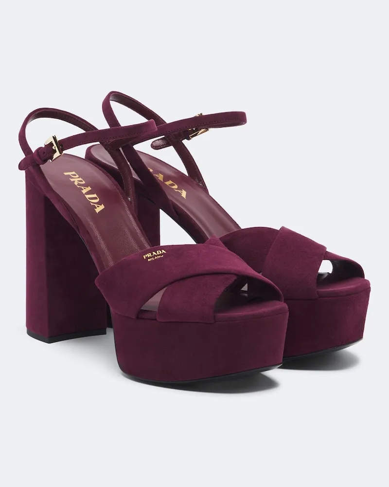 Prada Plateausandalen aus Veloursleder Burgunderrot