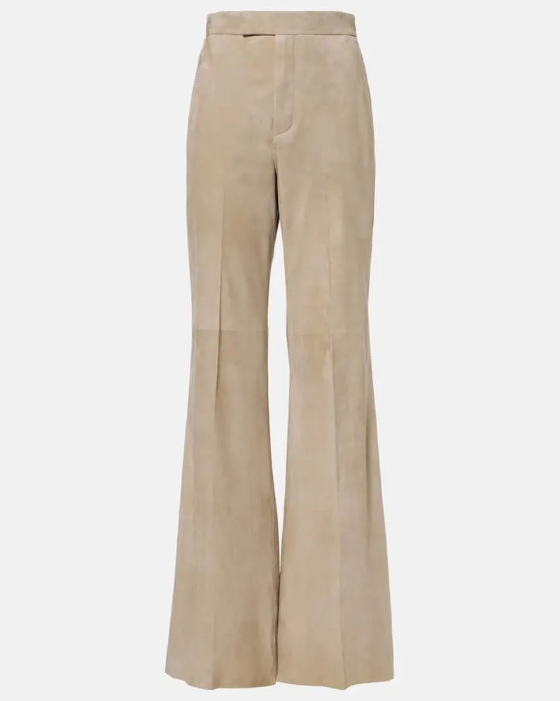 Ralph Lauren Gerade High-Rise-Hose Dean aus Veloursleder Beige
