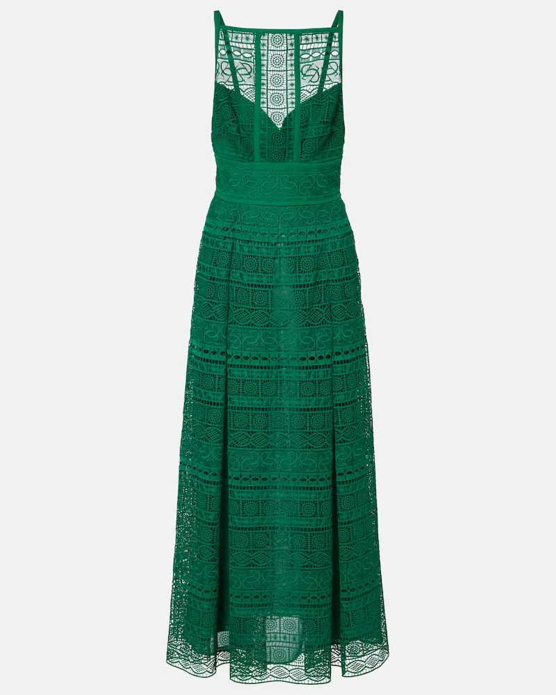 Elie Saab Midikleid aus Makramee Grün
