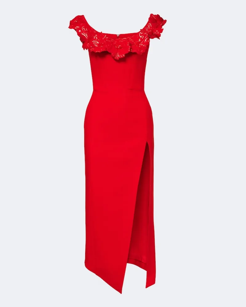 David Koma Verziertes Bustier-Kleid aus einem Wollgemisch Rot