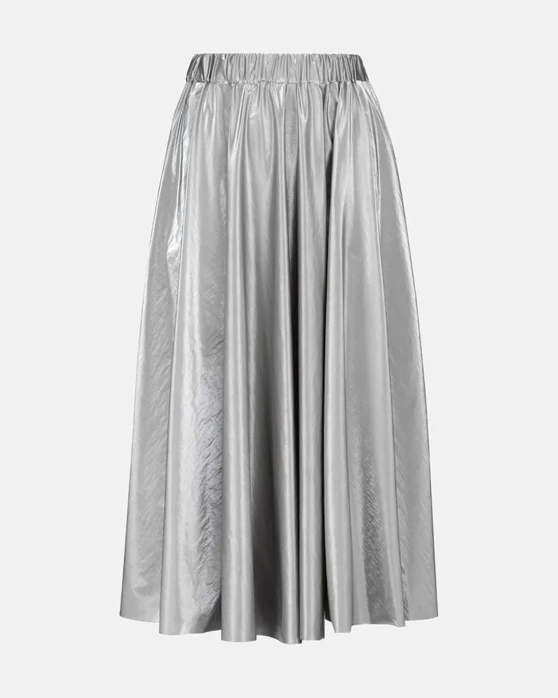 Moncler High-Rise-Midirock mit Plisseefalten Silber