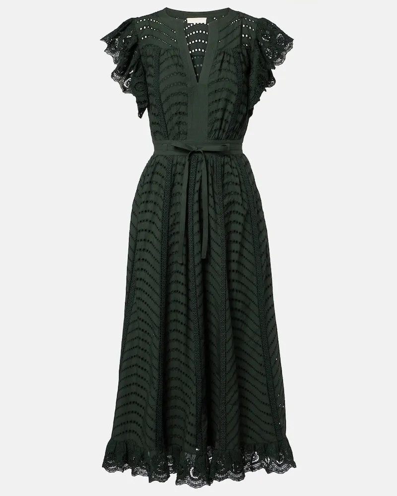 Ulla Johnson Midikleid Olga aus Baumwolle Grün
