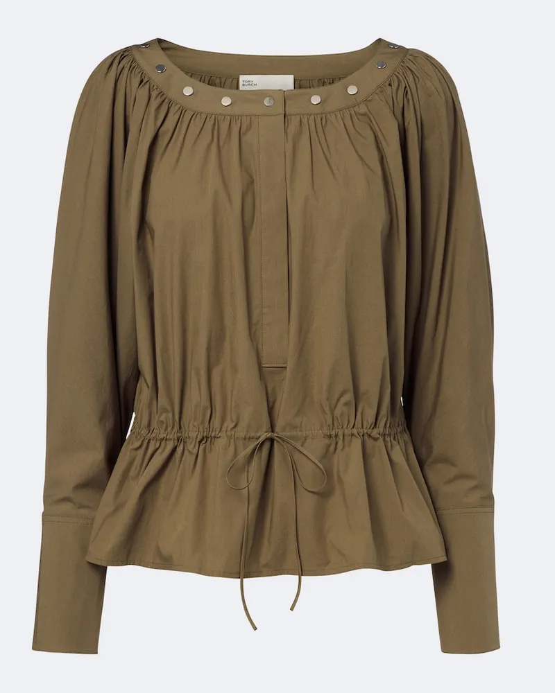 Tory Burch Verzierte Bluse aus einem Baumwollgemisch Grün