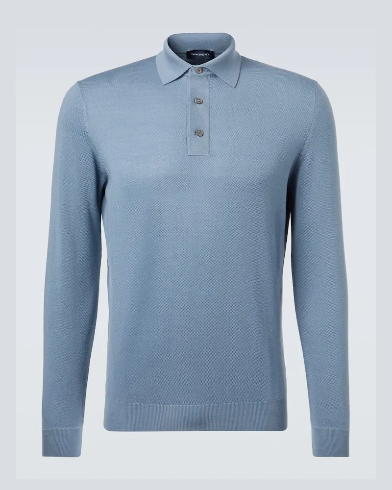 Thom Sweeney Polopullover aus Wolle Blau