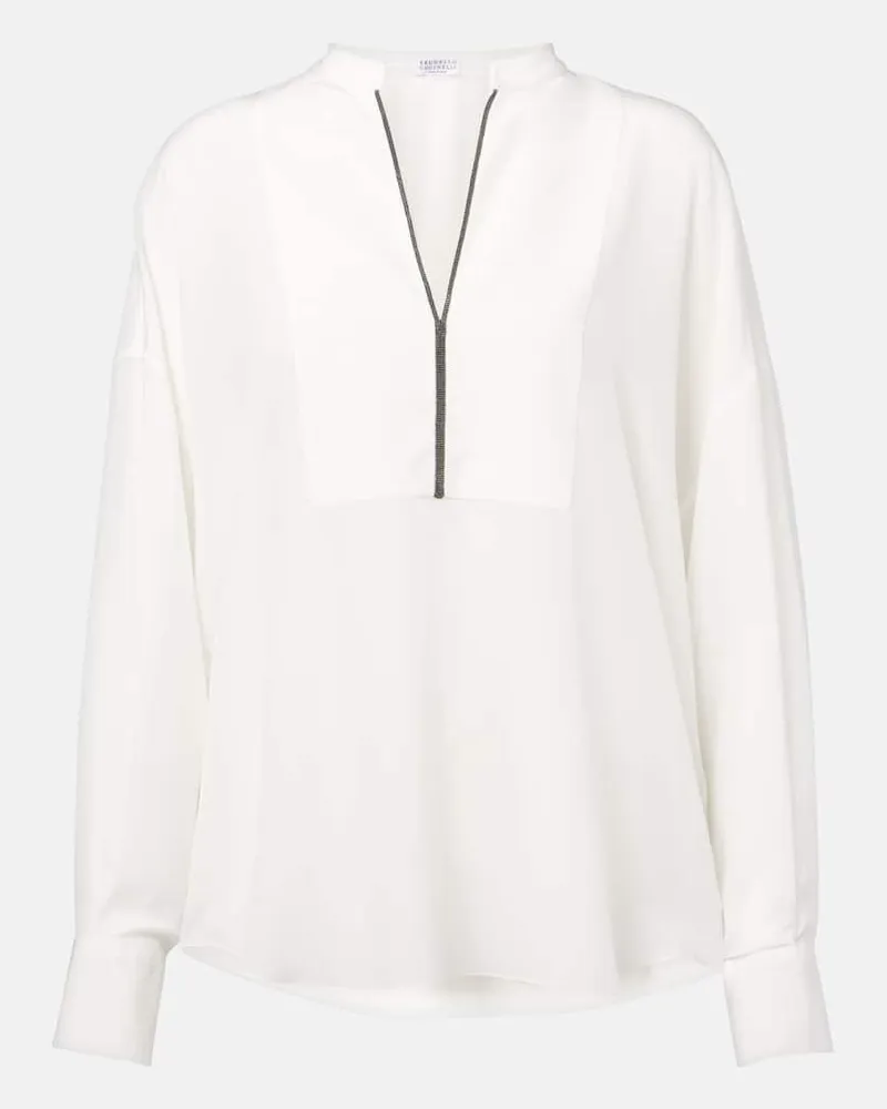 Brunello Cucinelli Bluse Monili aus Seide Weiß