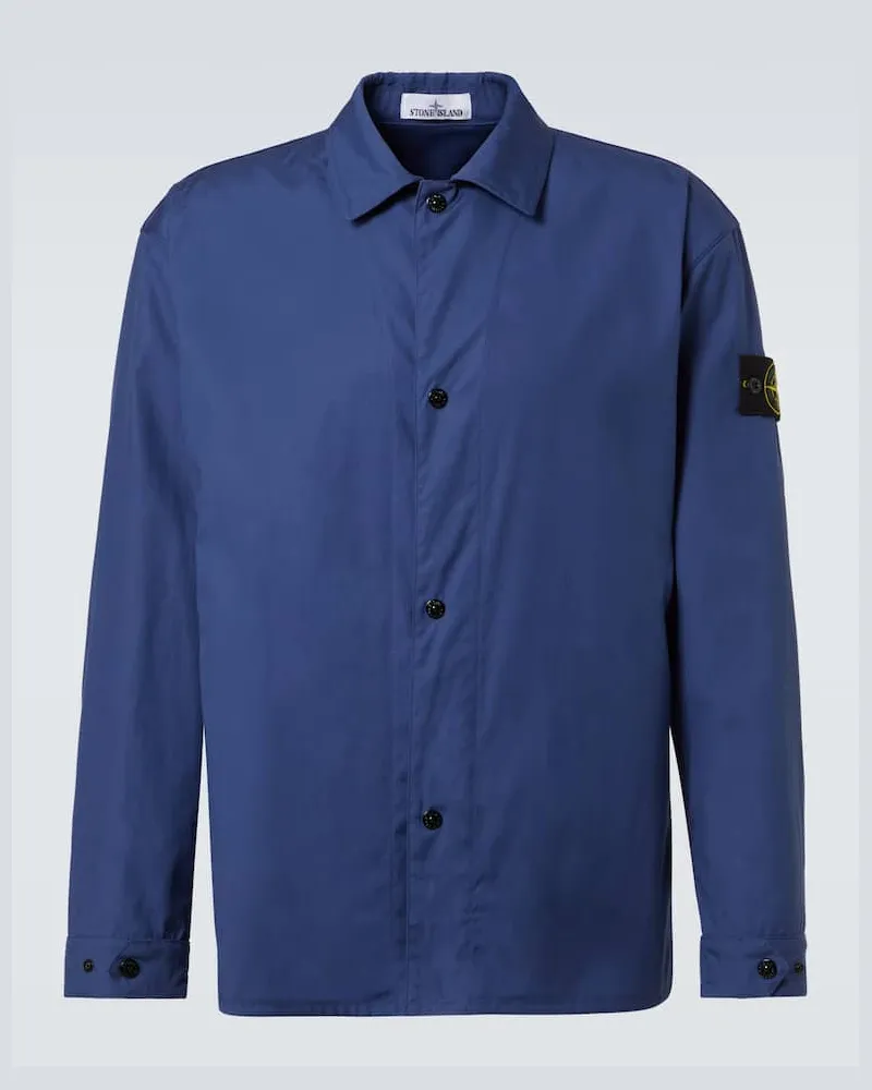 Stone Island Hemdjacke Compass aus Baumwoll-Canvas Blau
