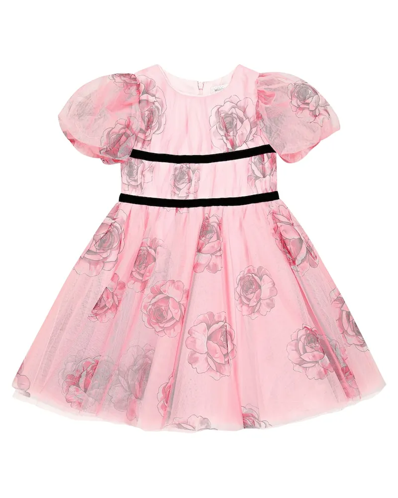 Monnalisa Bedrucktes Kleid aus Tüll Pink