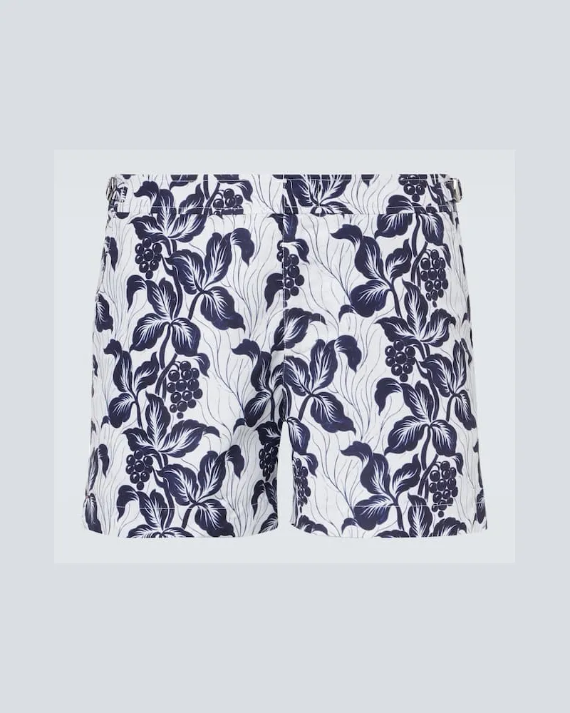 Orlebar Brown Bedruckte Badeshorts Bulldog Weiß