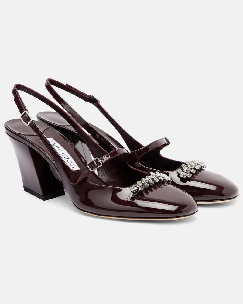 Jimmy Choo Verzierte Slingback-Pumps Belinda 70 aus Lackleder Burgund