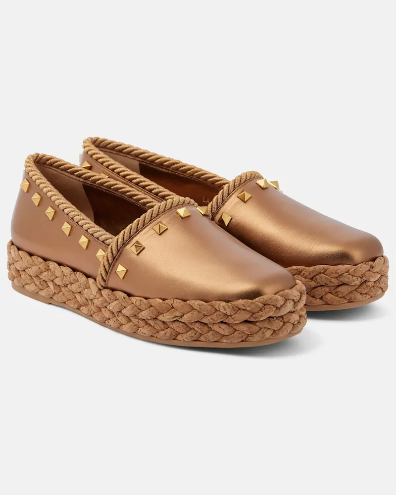 Valentino Garavani Espadrilles Rockstud aus Metallic-Leder Gold