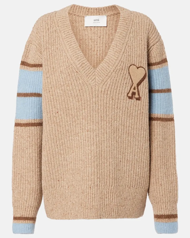 AMI Paris Pullover Ami de Cœur aus einem Wollgemisch Beige
