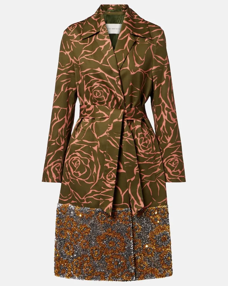 Dries van Noten Mantel aus Baumwolle mit Pailletten Grün