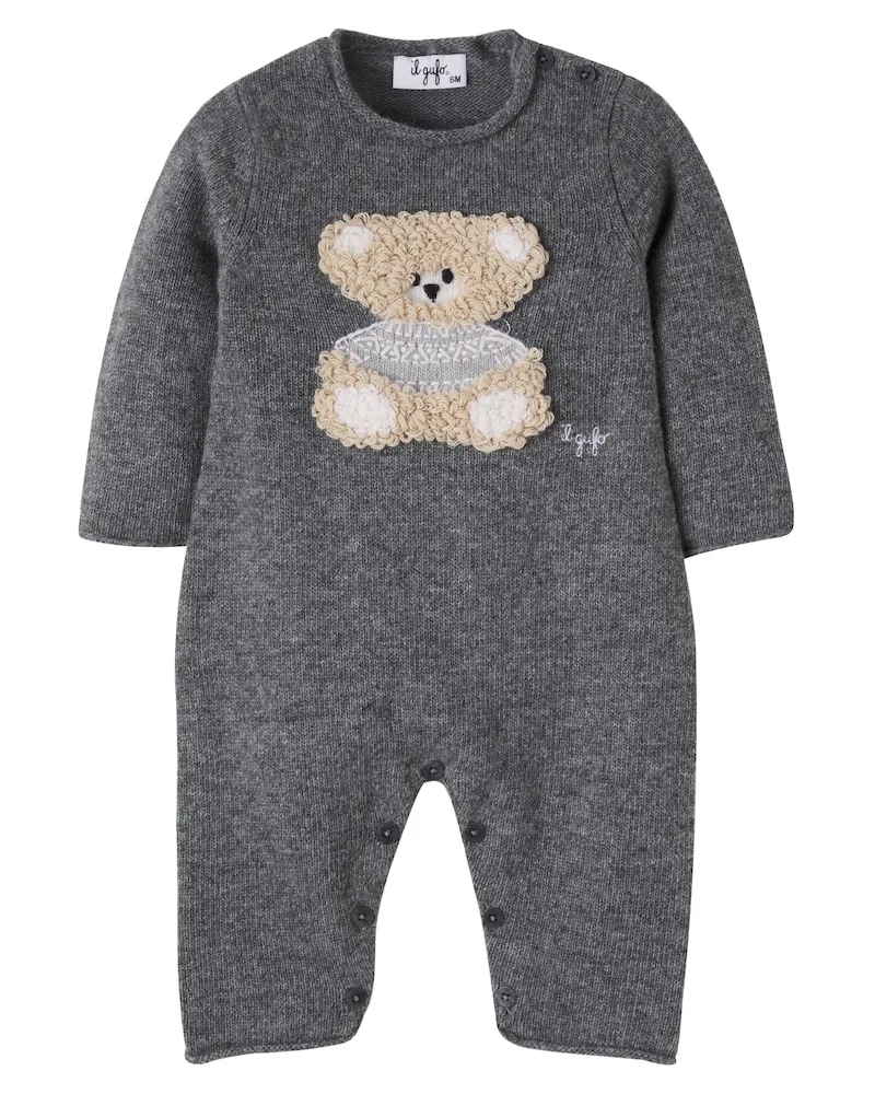 Il Gufo Baby Bestickter Spieler aus Wolle Grau
