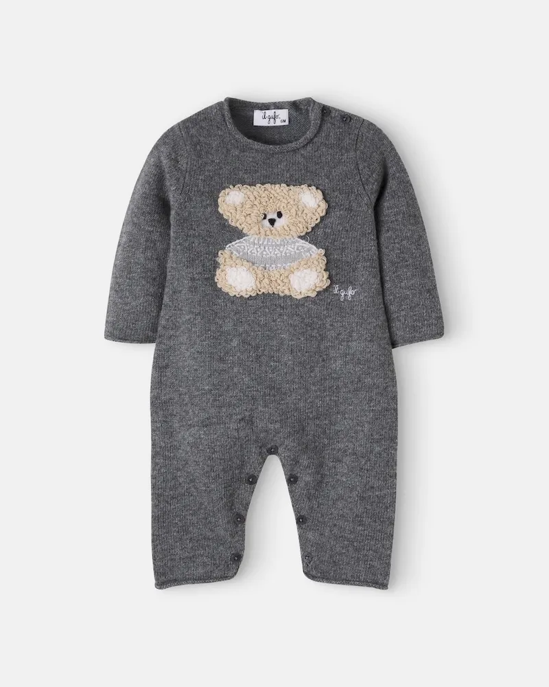 Il Gufo Baby Bestickter Spieler aus Wolle Grau