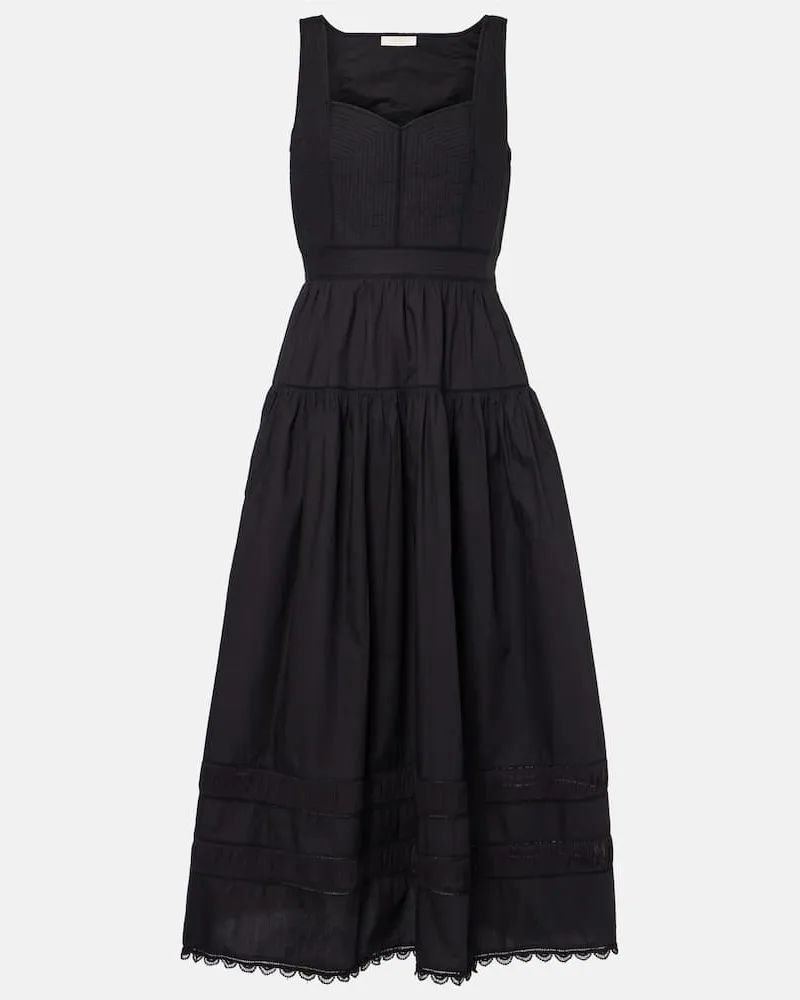 Ulla Johnson Midikleid Isadora aus Baumwollpopeline Schwarz