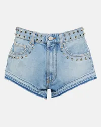 Alessandra Rich Verzierte Mid-Rise Jeansshorts Blau