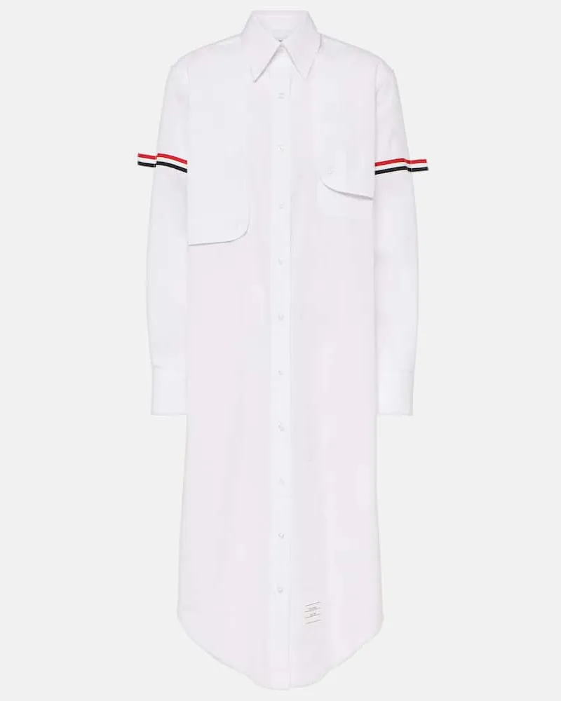 Thom Browne Hemdblusenkleid RWB Stripe aus Baumwolle Weiß