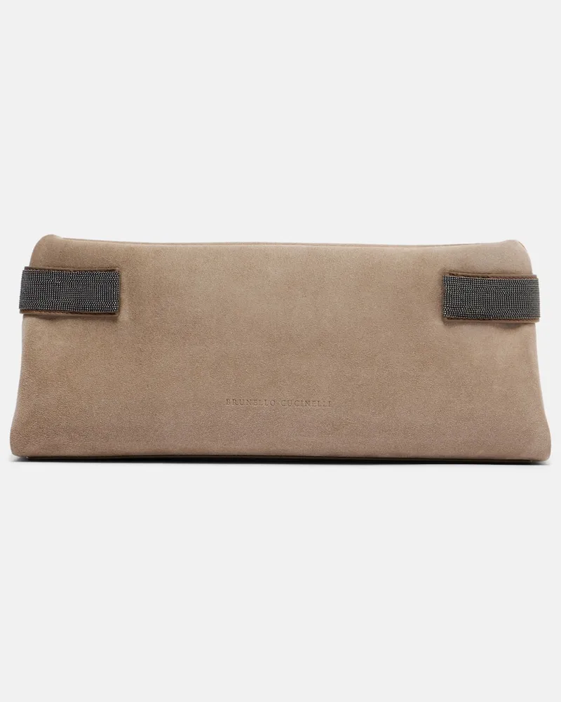 Brunello Cucinelli Clutch Essence Small aus Veloursleder Beige